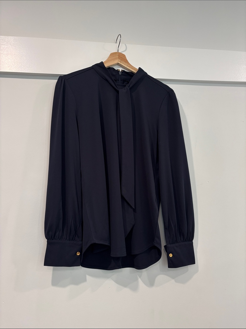 Dark blue Tie-Neck Long Sleeve Blouse
